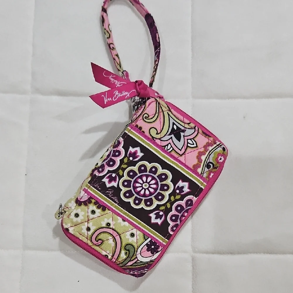Vera Bradley Floral Pink and Black Wristlet - Picture 1 of 5